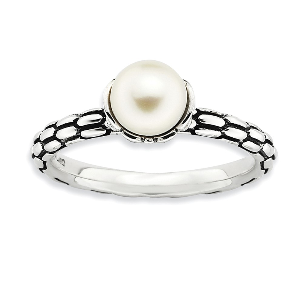 FW Cultured Pearl Sterling Silver Stackable Antiqued Ring (6.0-6.5mm)