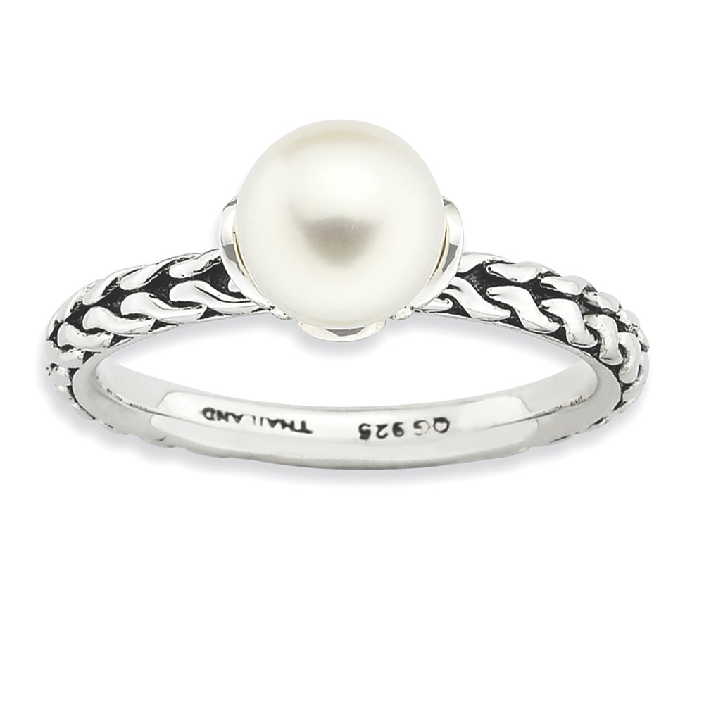 White FW Cultured Pearl & Sterling Silver Stackable Ring (7.0-7.5mm)