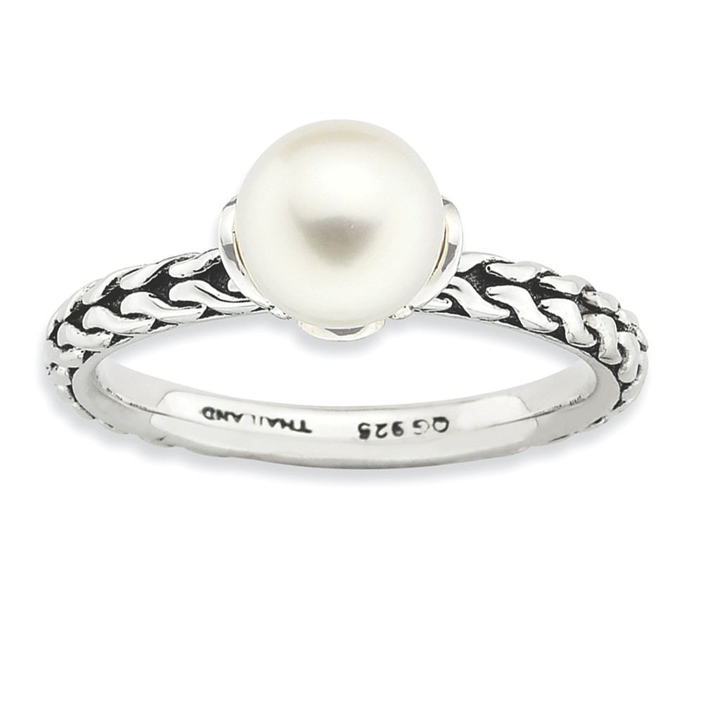 White FW Cultured Pearl & Sterling Silver Stackable Ring (7.0-7.5mm)