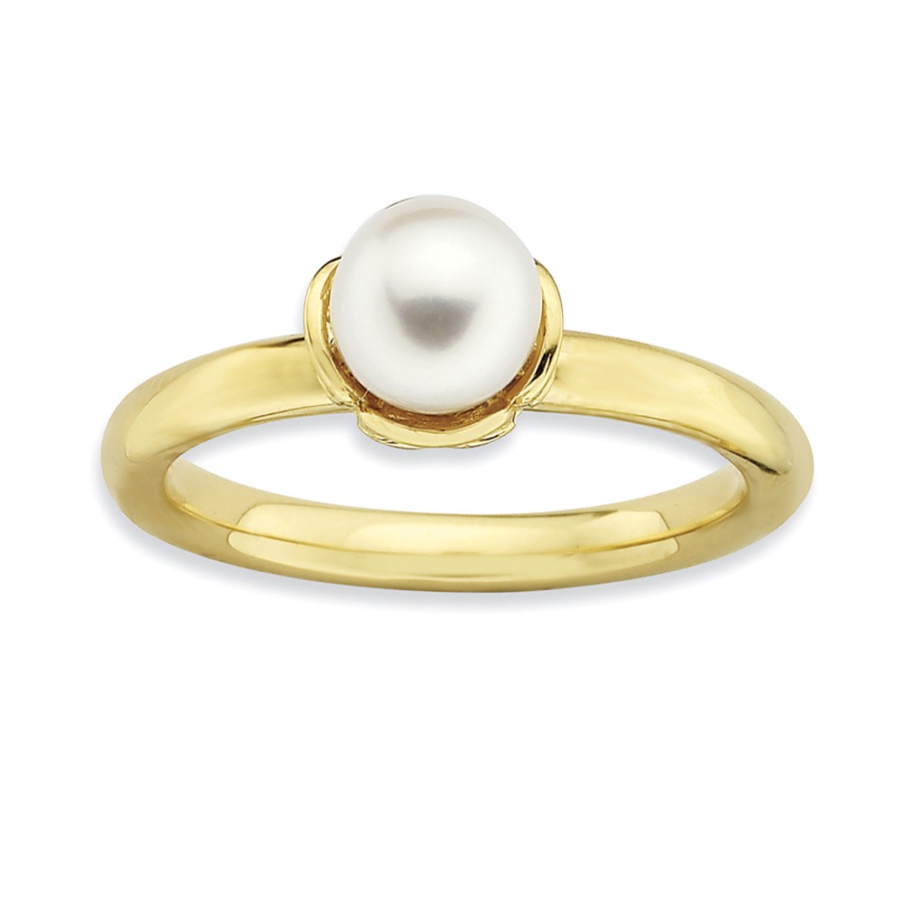 FW Cultured Pearl & 14k Yellow Gold Plated Sterling Silver Stack Ring