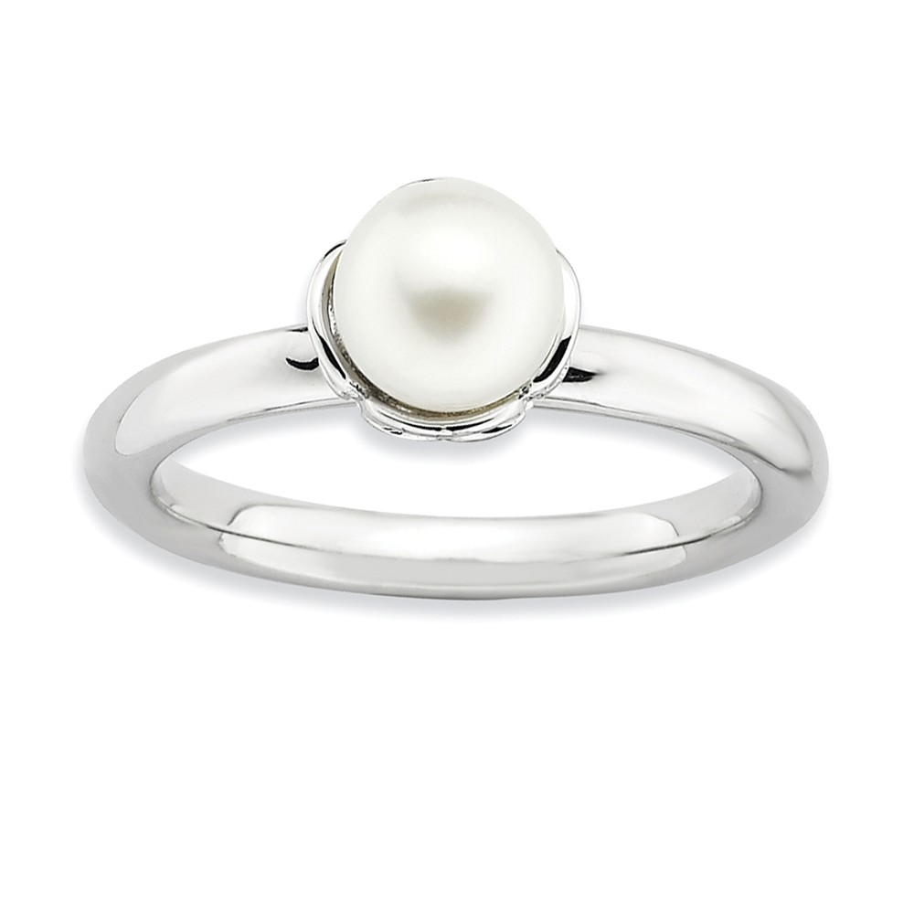 White FW Cultured Pearl & Sterling Silver Stackable Ring (6.0-6.5mm)