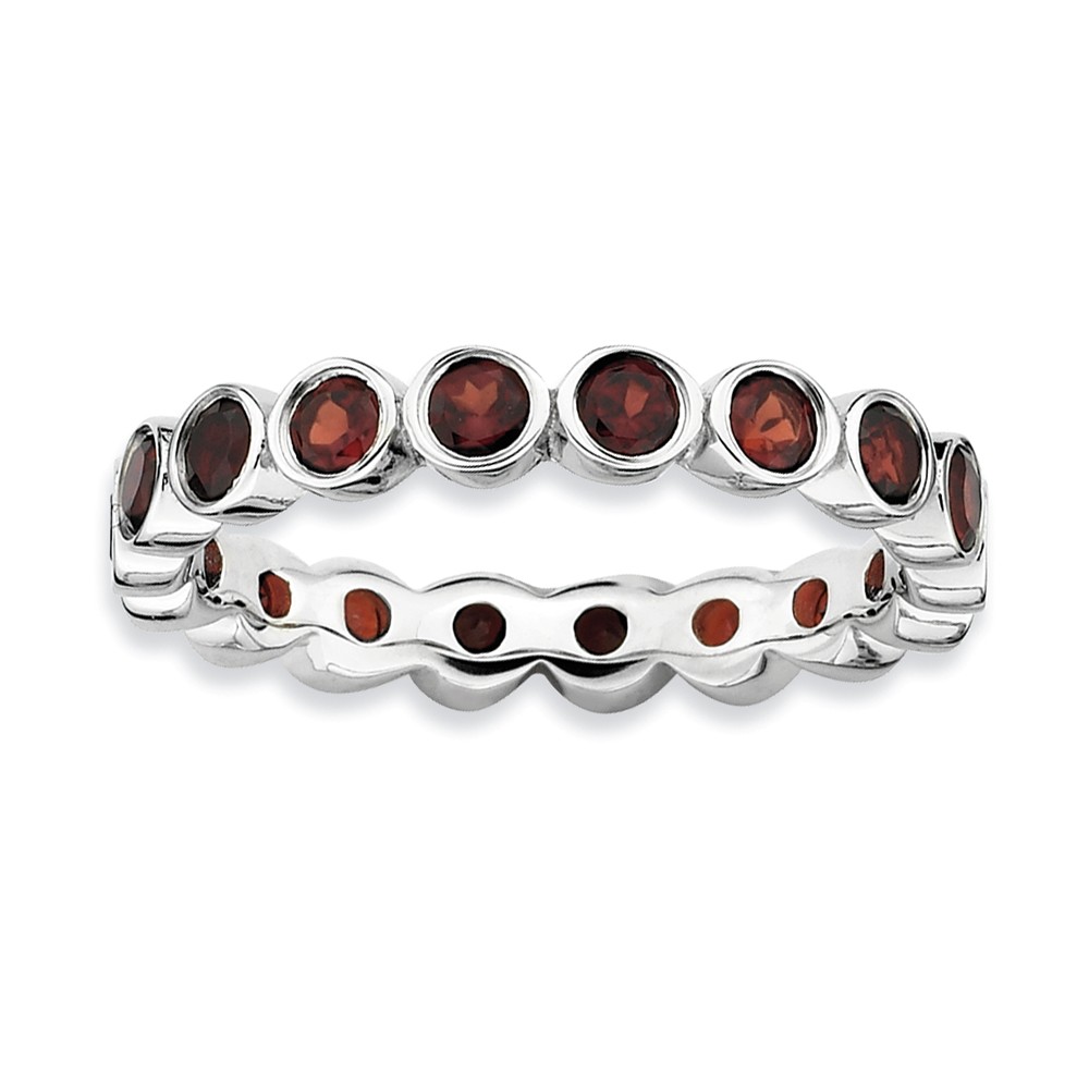 3.5mm Sterling Silver and Garnet Bezel Set Stackable Band