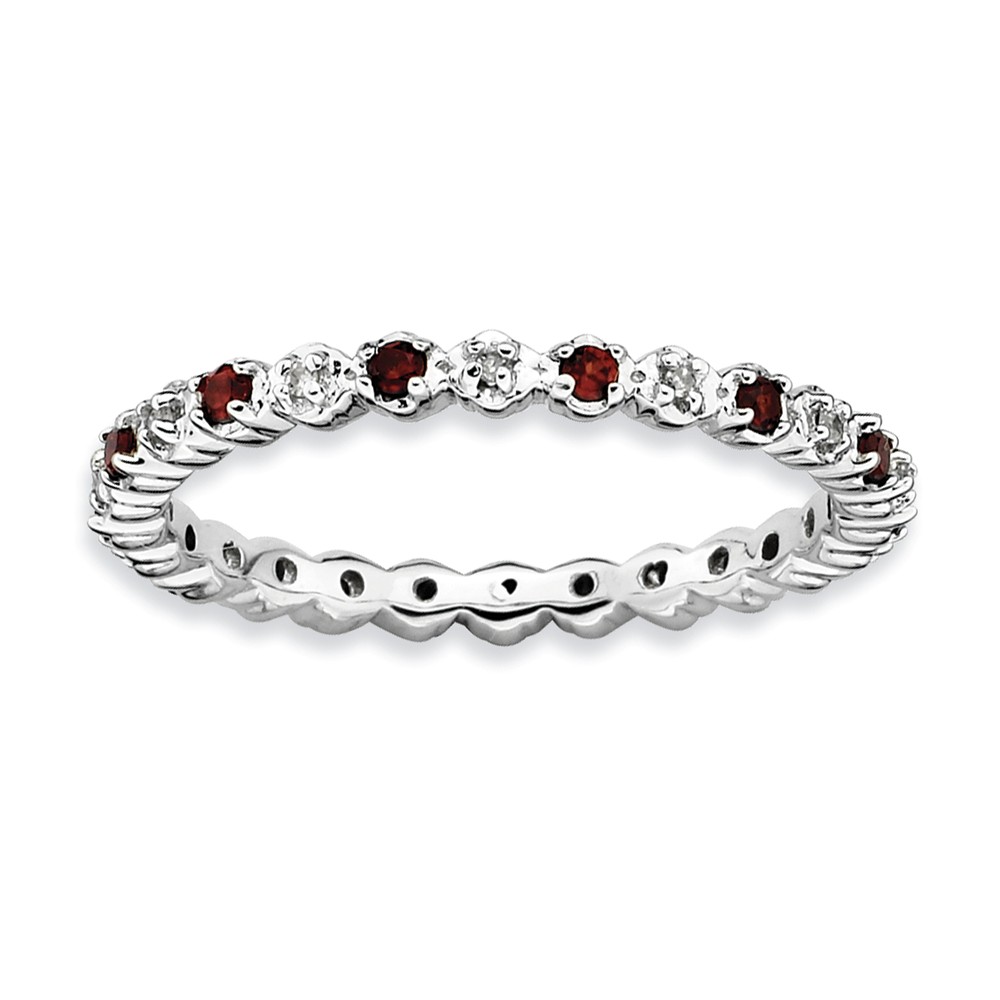 2.25mm Sterling Silver, Garnet & .04 Ctw Diamond Stackable Band