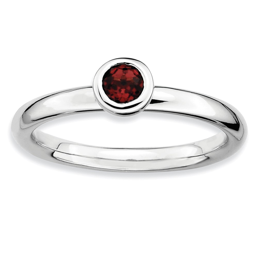 Sterling Silver & Garnet Stackable Low Profile 4mm Solitaire Ring