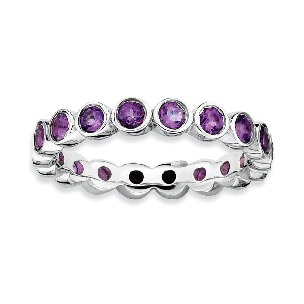 3.5mm Sterling Silver Stackable Bezel Set Amethyst Band