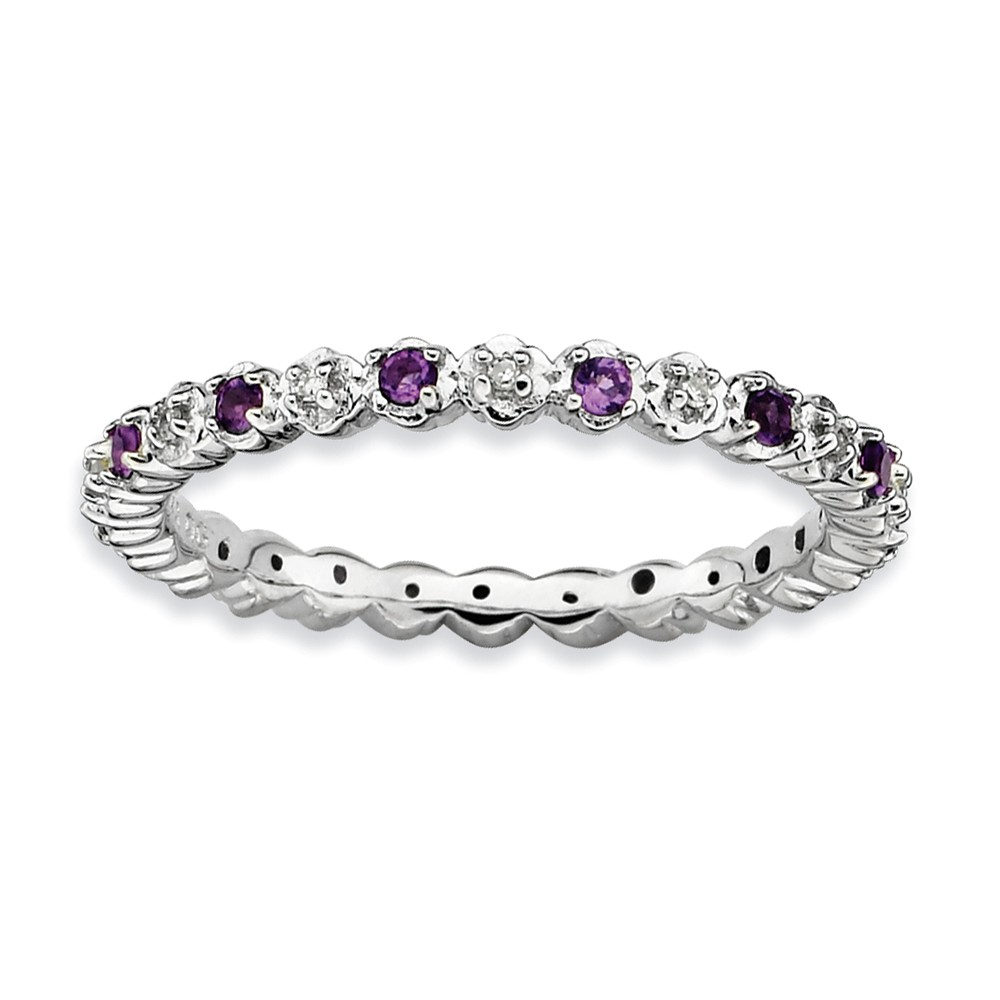 Rhodium Plate Sterling Silver Stackable Amethyst .04 Ctw Diamond Band
