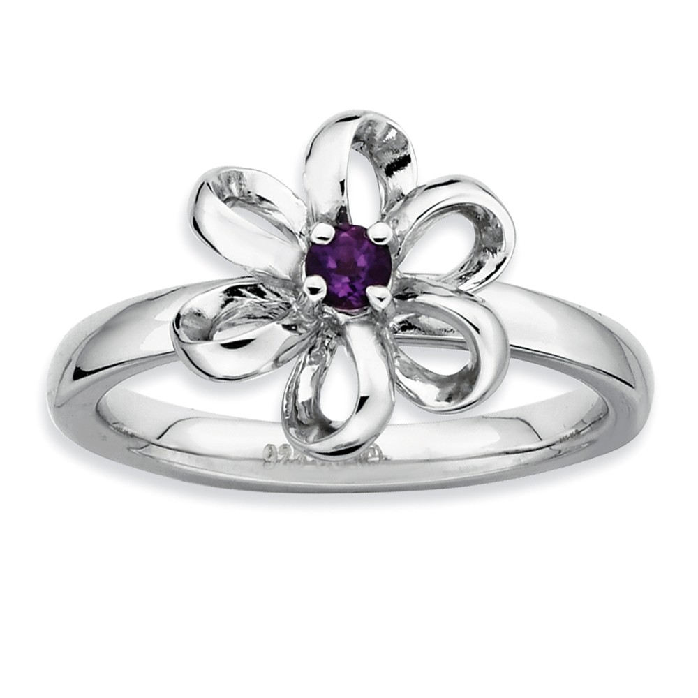 Sterling Silver Stackable Amethyst Flower Ring