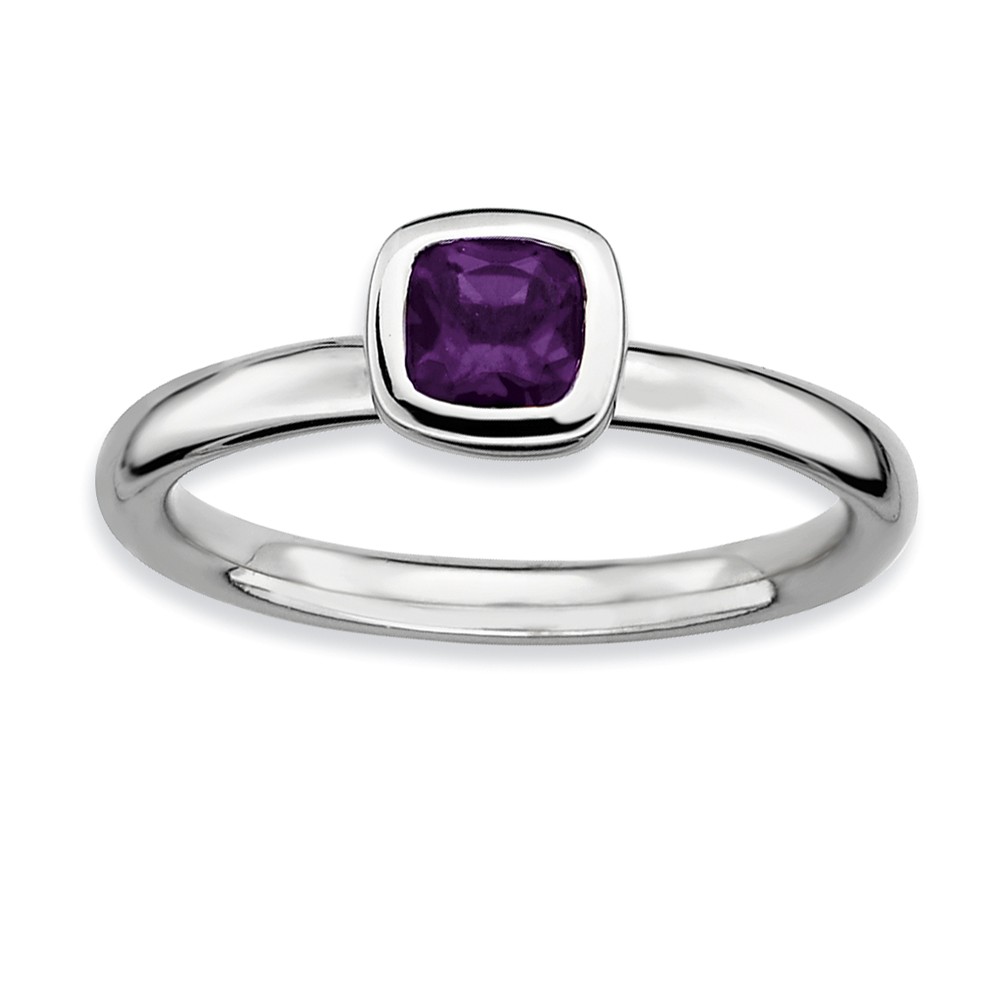 Sterling Silver & Amethyst Stackable 5mm Cushion Cut Solitaire Ring