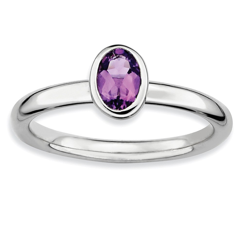 Sterling Silver & Amethyst Stackable Oval Solitaire Ring
