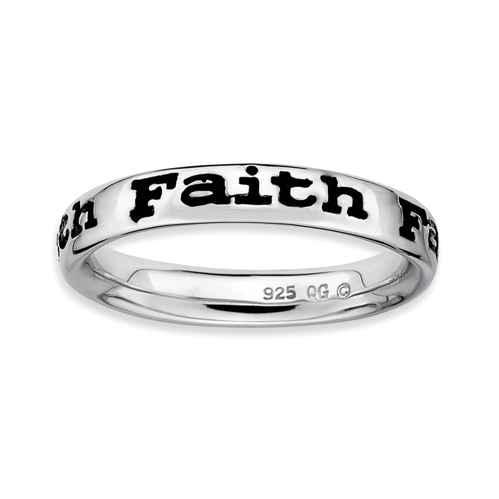 Sterling Silver and Black Enameled Stackable Faith Band