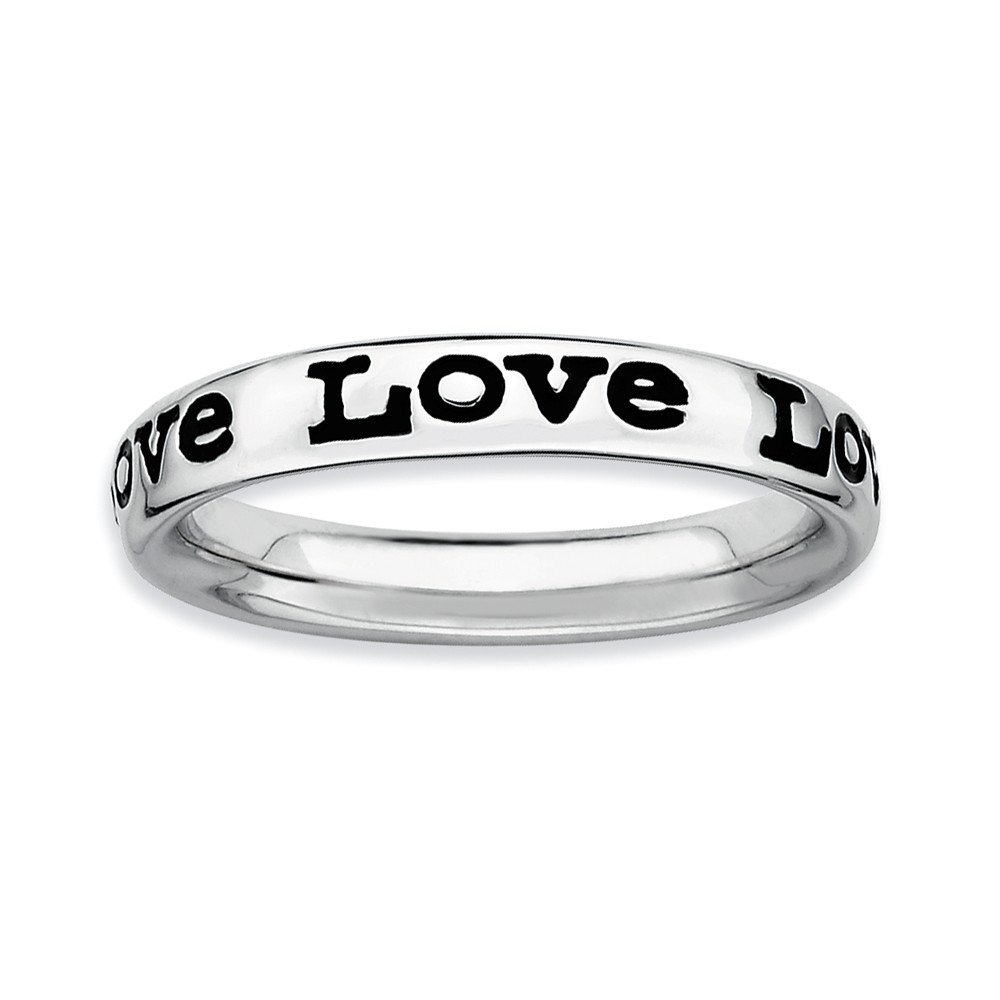 Sterling Silver and Black Enameled Stackable Love Band