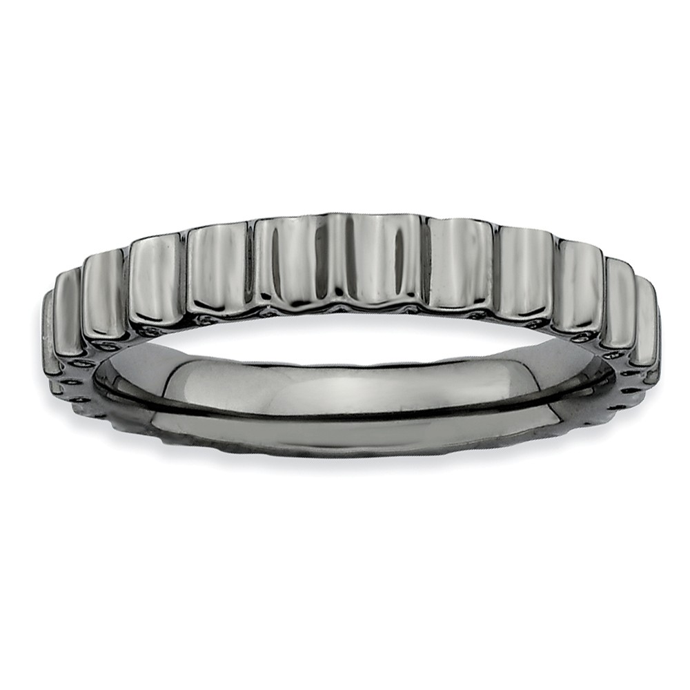 Black Plated Sterling Silver Stackable Concaved Gear 3.5mm Band