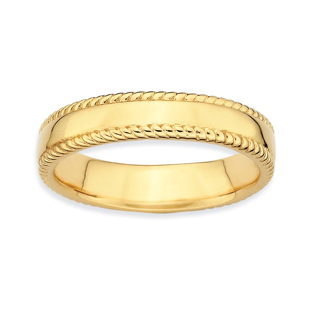 14k Yellow Gold Plate Sterling Silver Stackable Rope Edged 4.25mm Band