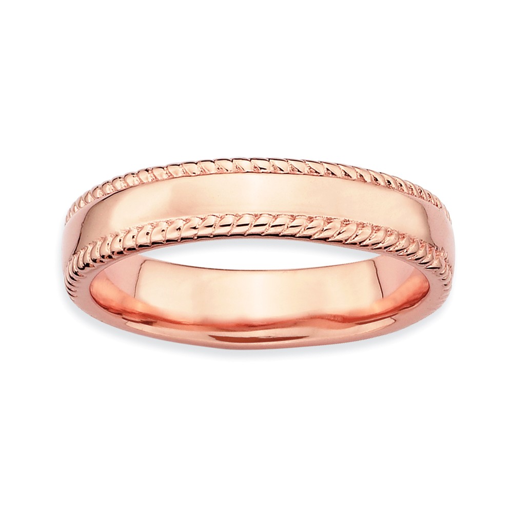 14k Rose Gold Plated Sterling Silver Stackable Rope Edged 4.25mm Band