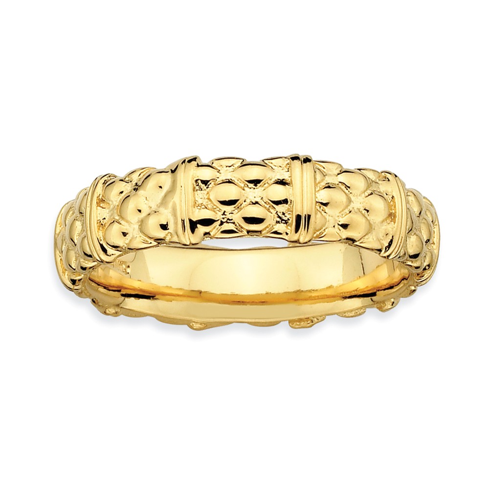 14k Yellow Gold Plated Sterling Silver Stackable Patterned 4.25mm Band