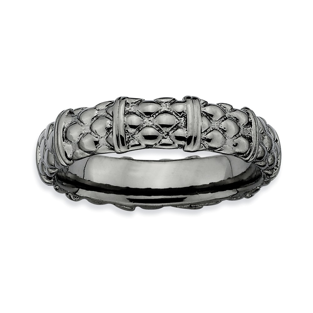 Black Plated Sterling Silver Divided Patterned 4.25mm Band
