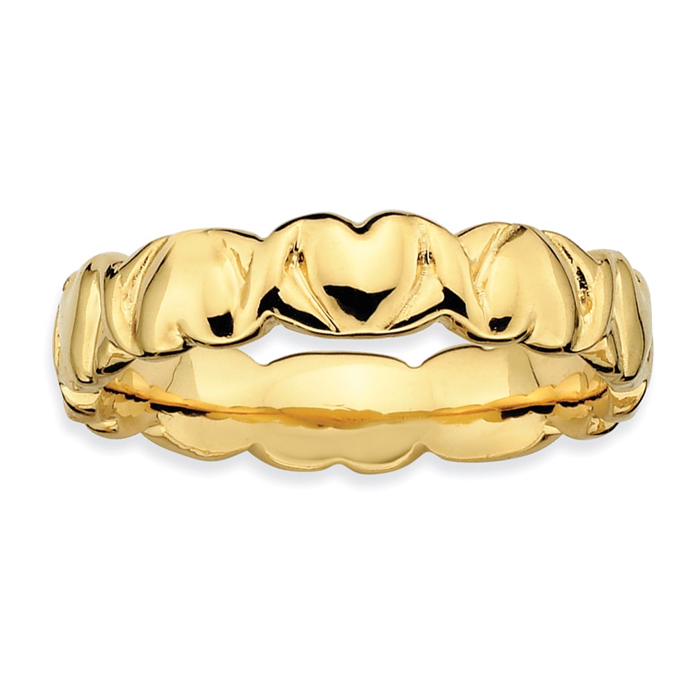 14k Yellow Gold Plate Sterling Silver 4.5mm Stackable Hearts Band