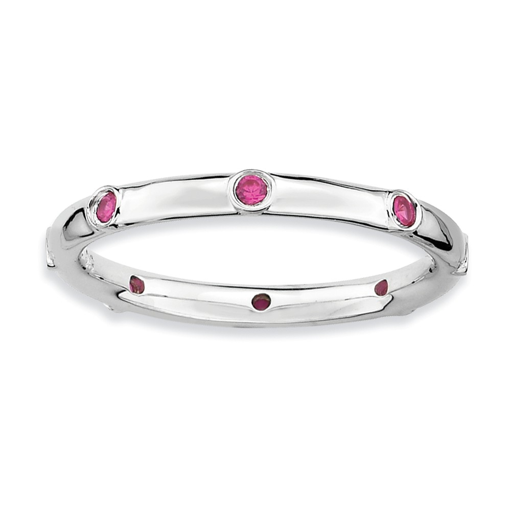 Sterling Silver Stackable Created Ruby 2.25mm Band