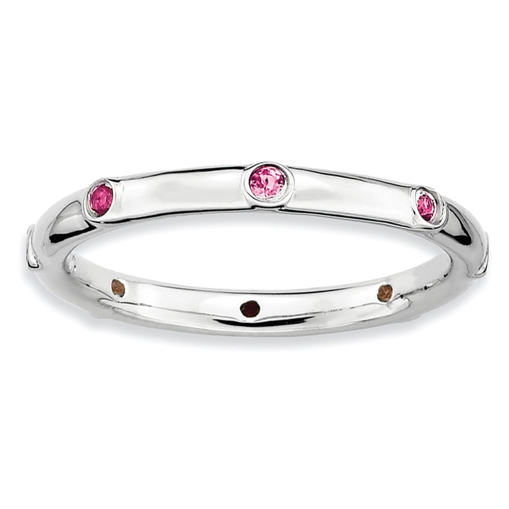 Sterling Silver Stackable Pink Tourmaline Accent 2.25mm Band