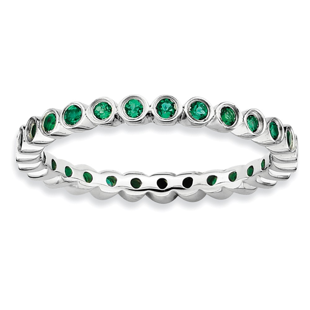 Sterling Silver Stackable Bezel Set Created Emerald 2.25mm Band