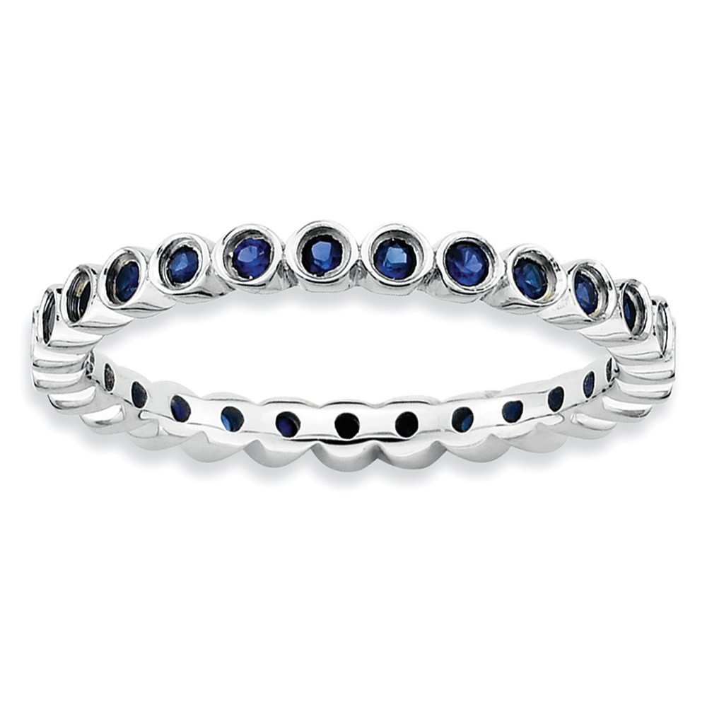 Sterling Silver Stackable Bezel Set Created Sapphire 2.25mm Band