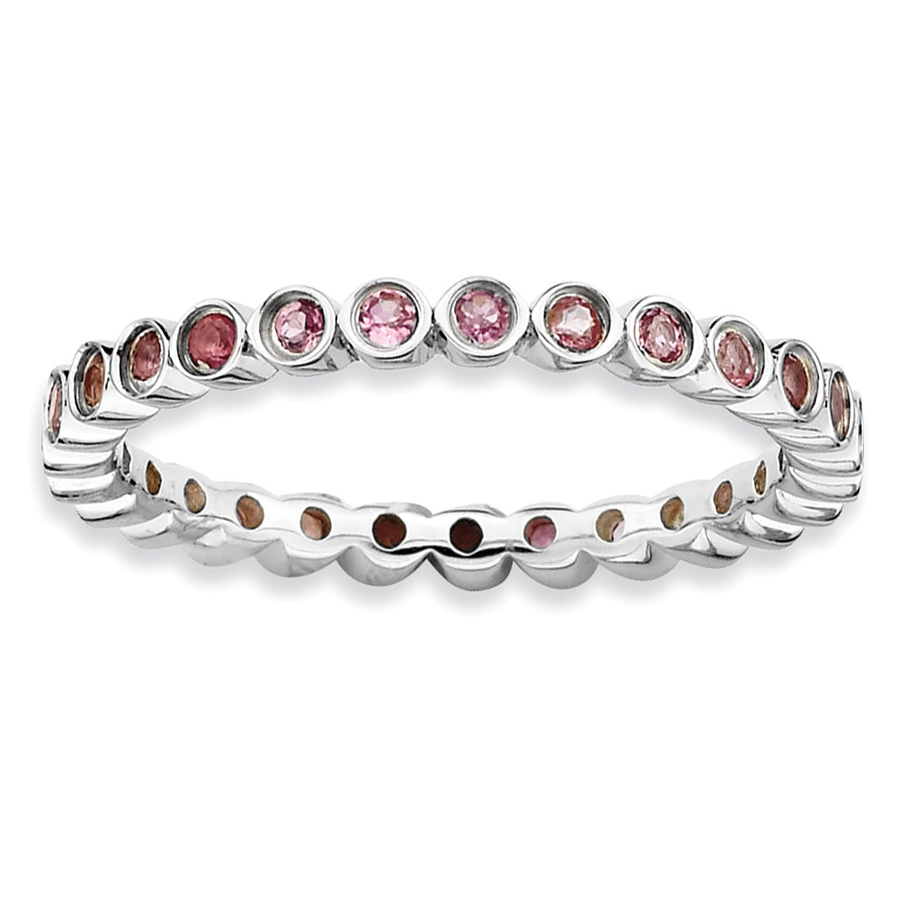 Sterling Silver Stackable Bezel Set Pink Tourmaline 2.25mm Band
