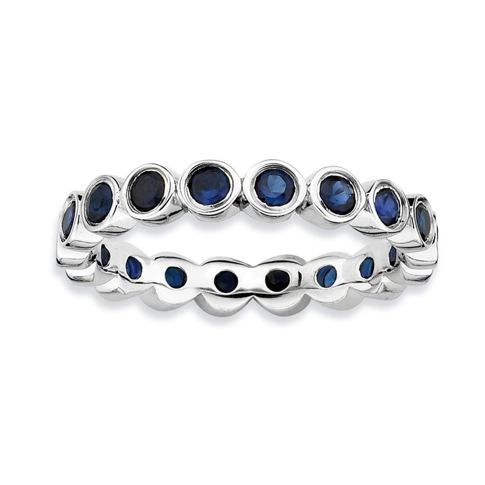 Sterling Silver Stackable Bezel Set Created Sapphire 3.5mm Band