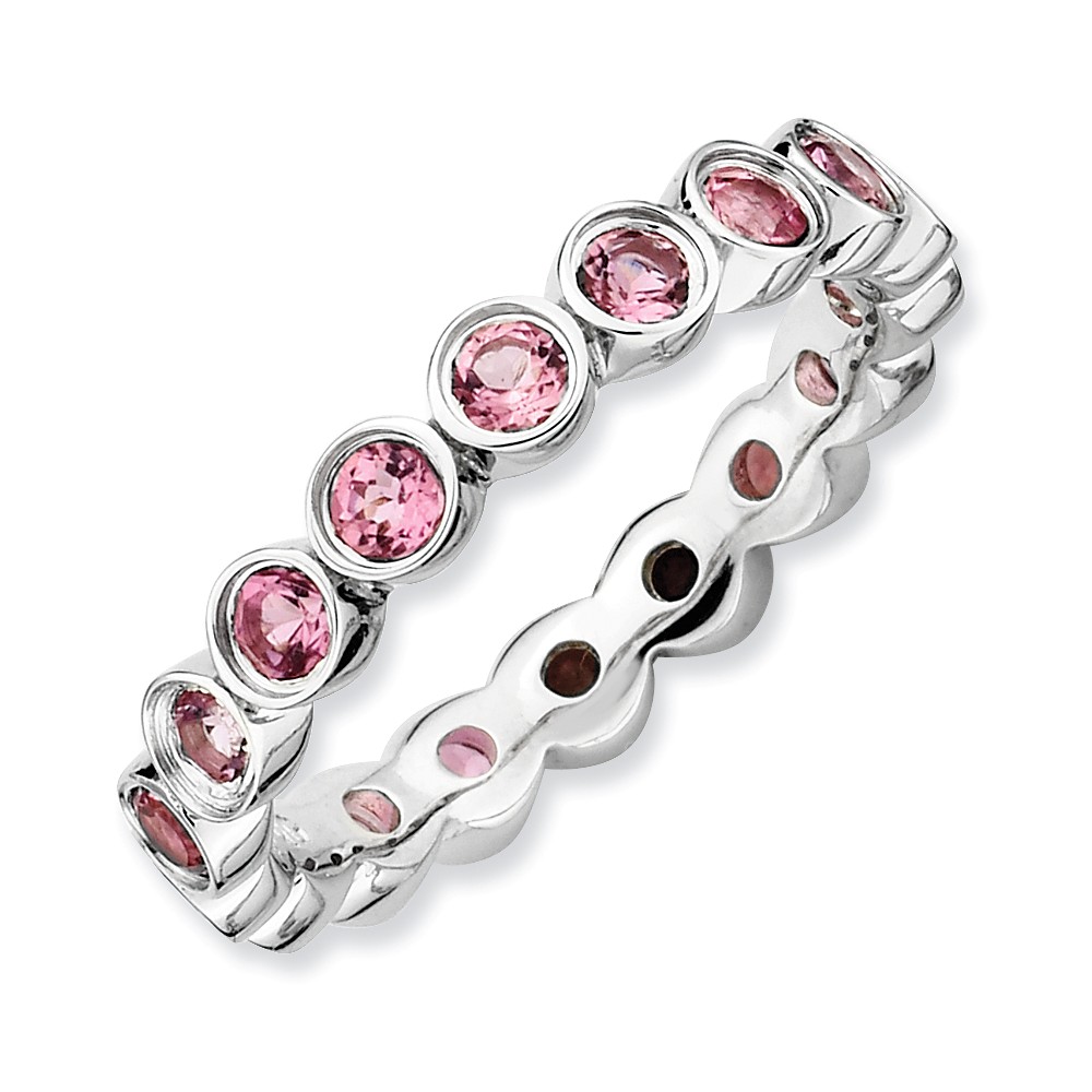 Sterling Silver Stackable Bezel Set Pink Tourmaline 3.5mm Band