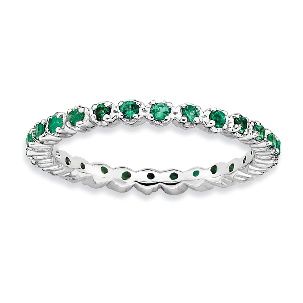2.25mm Sterling Silver Stackable Created Emerald Prong Set Band