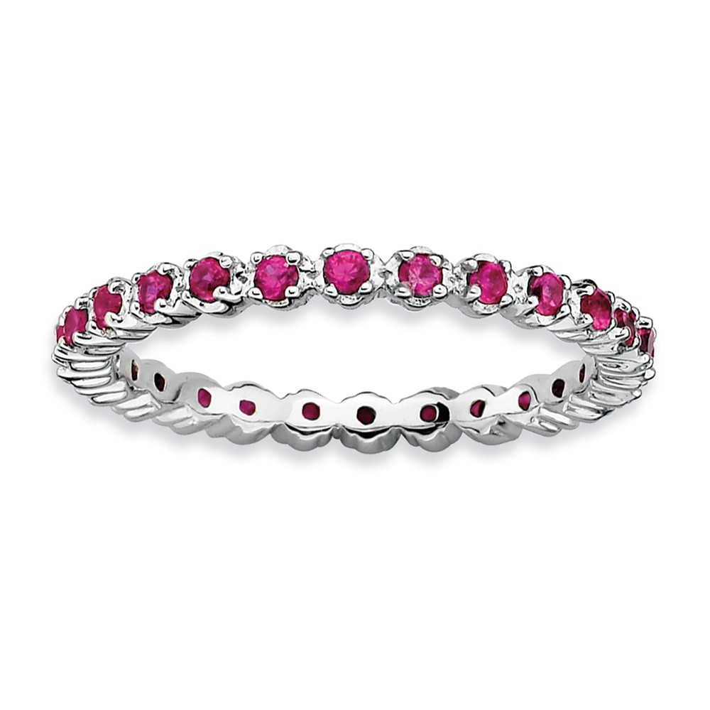 Sterling Silver Stackable Prong Set Created Ruby 2.25mm Band