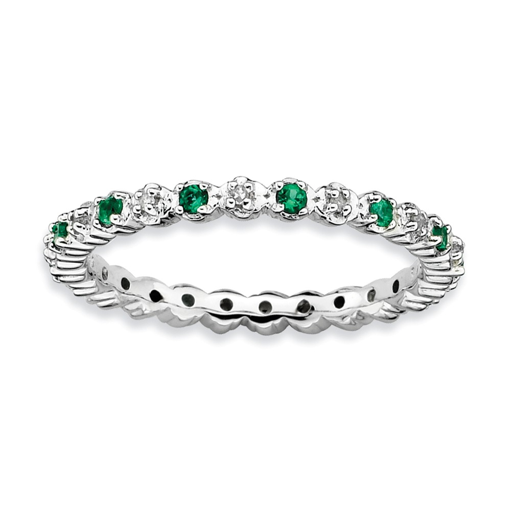 2.25mm Stackable Created Emerald & .04 Ctw HI/I3 Diamond Silver Band