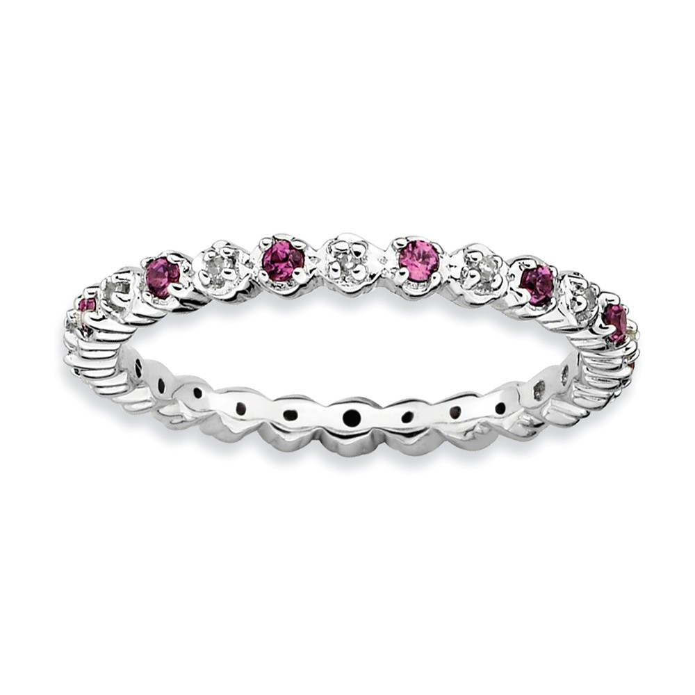 2.25mm Stackable Rhodolite Garnet & .04 Ctw HI/I3 Diamond Silver Band