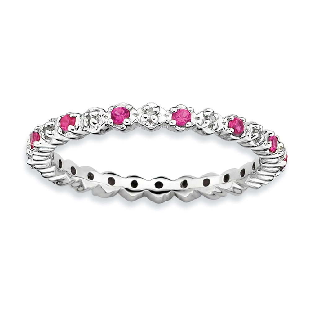 2.25mm Created Ruby & .04 Cttw Diamond Sterling Silver Stack Band