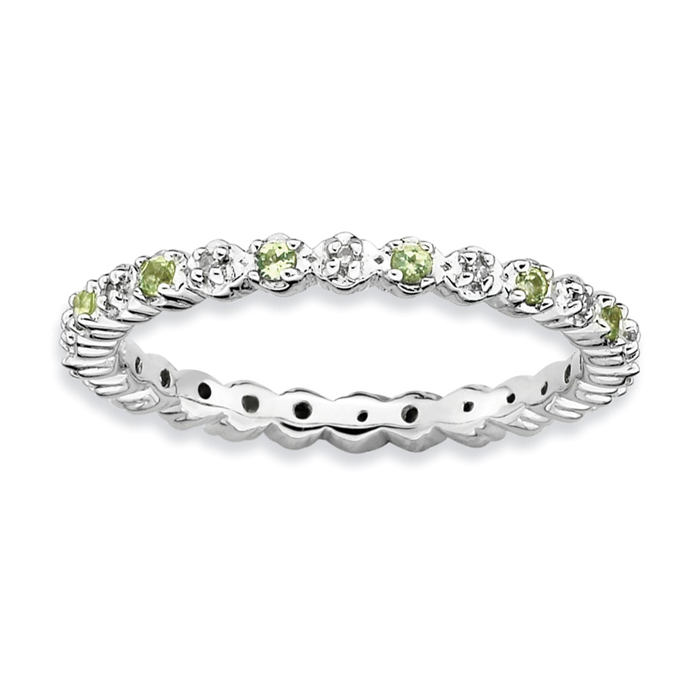 2.25mm Stackable Peridot & .04 Ctw HI/I3 Diamond Silver Band