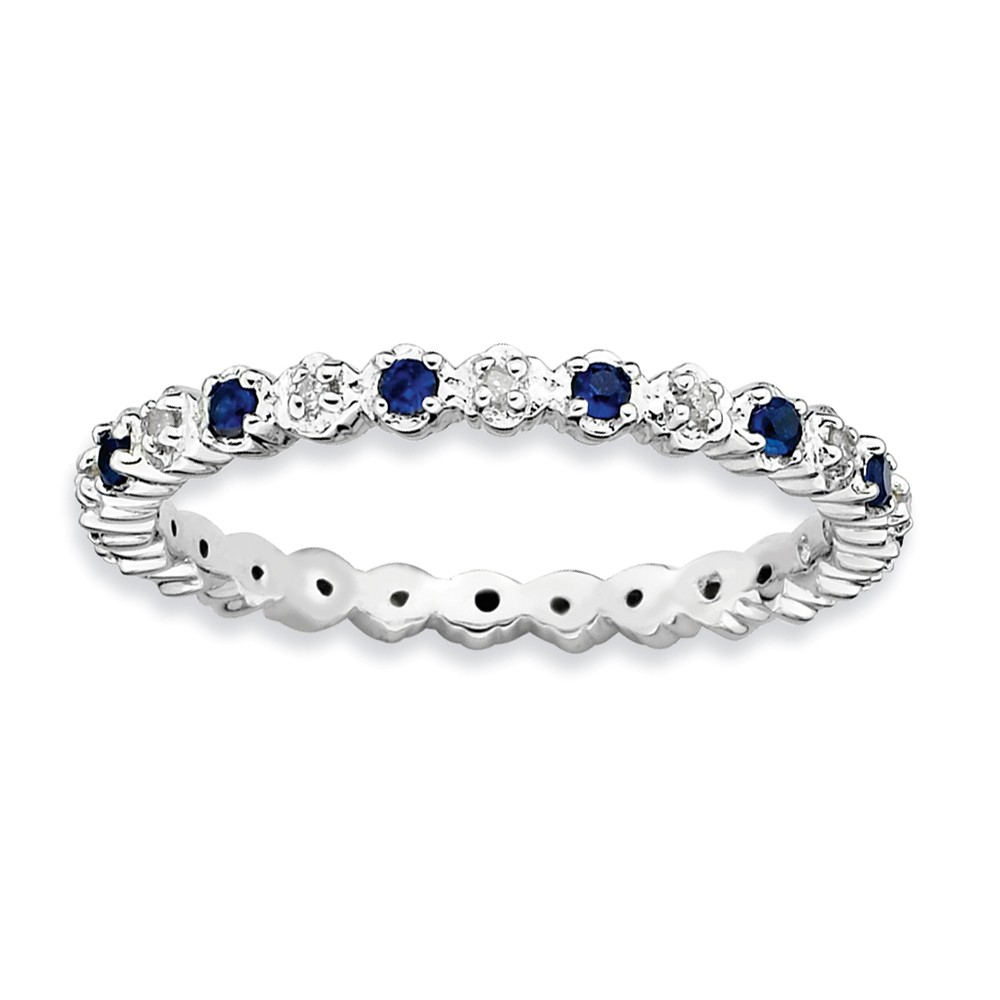 2.25mm Stackable Created Sapphire & .04 Ctw HI/I3 Diamond Silver Band