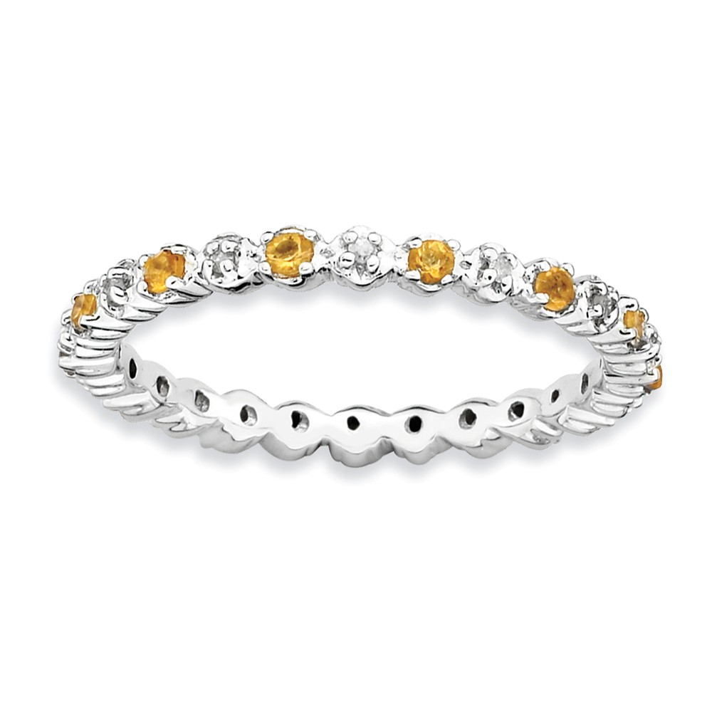 2.25mm Stackable Citrine & .04 Ctw HI/I3 Diamond Silver Band