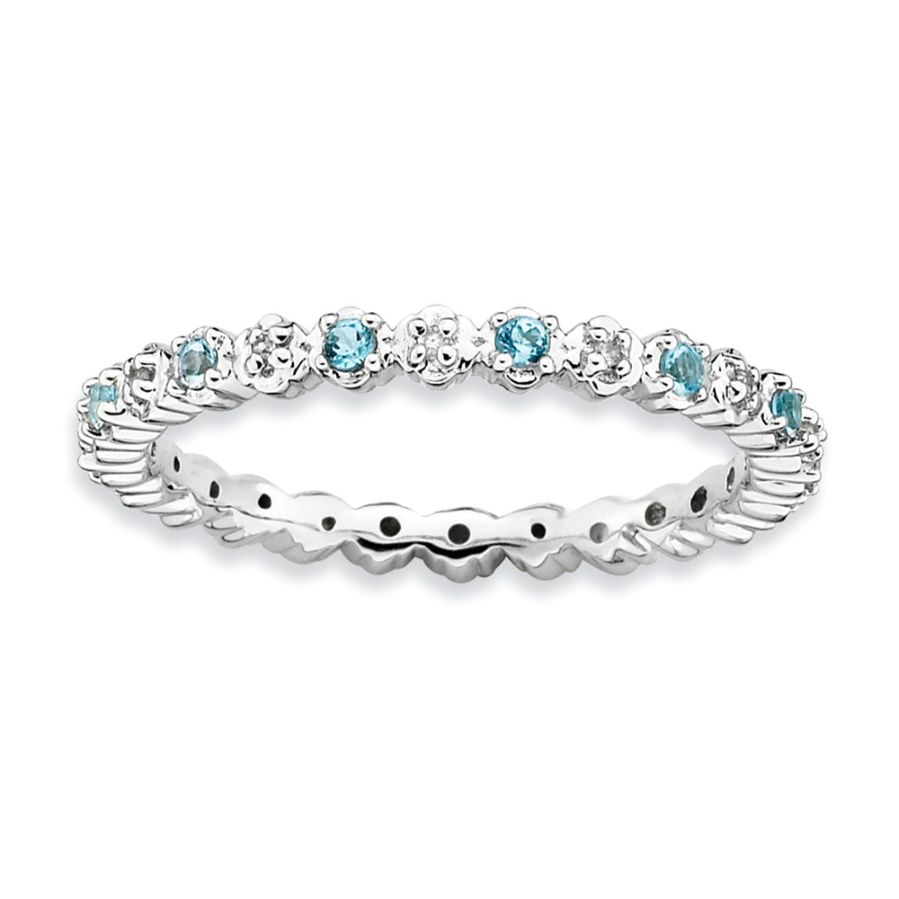 2.25mm Stackable Blue Topaz & .04 Ctw HI/I3 Diamond Silver Band