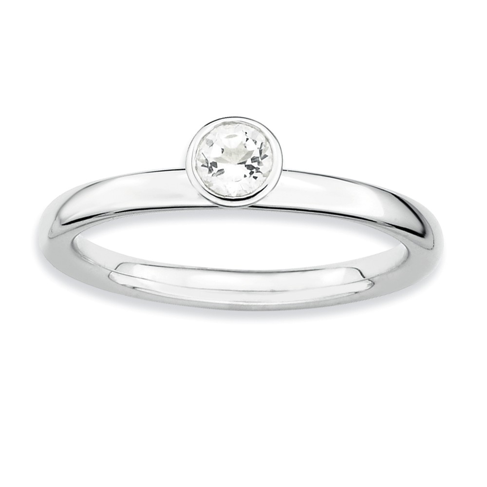 Stackable High Profile 4mm White Topaz Silver Ring