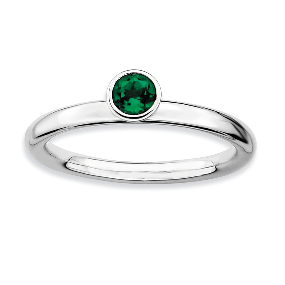 Stackable High Profile 4mm Created Emerald Silver Ring