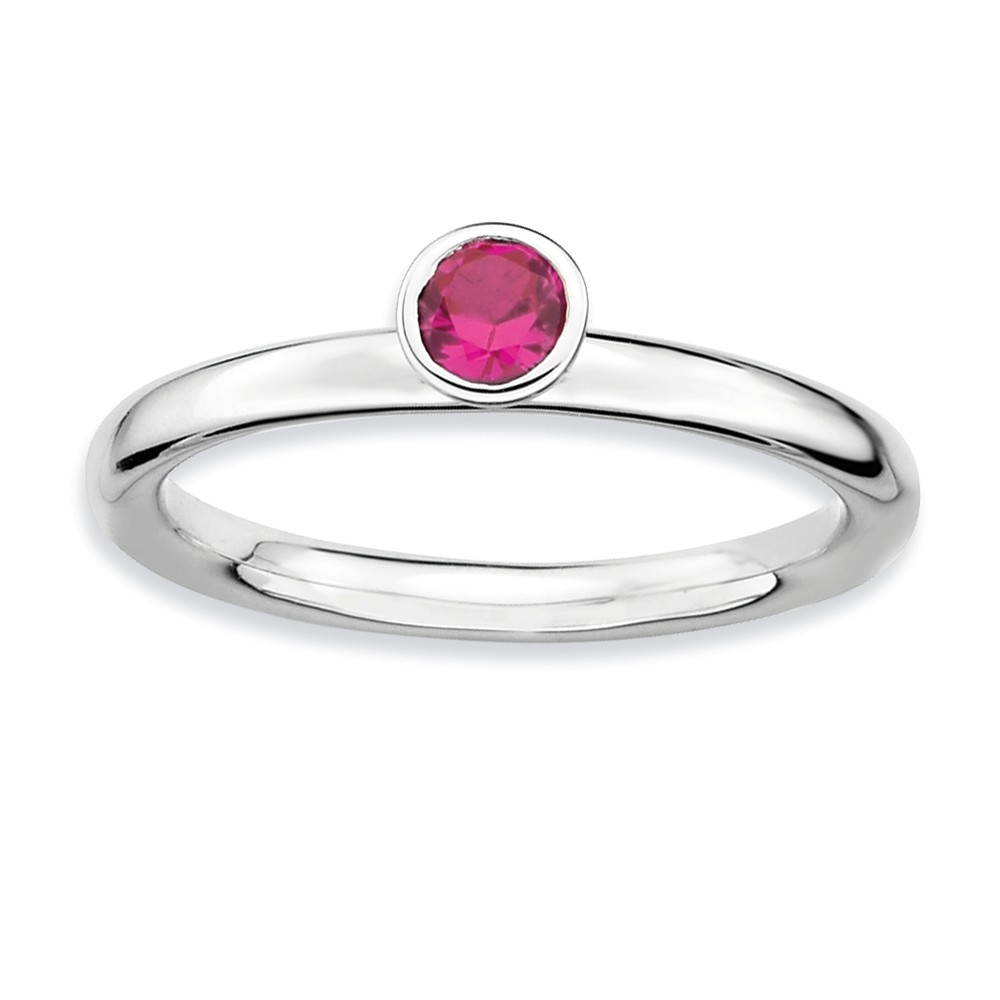 Stackable High Profile 4mm Created Ruby Sterling Silver Ring