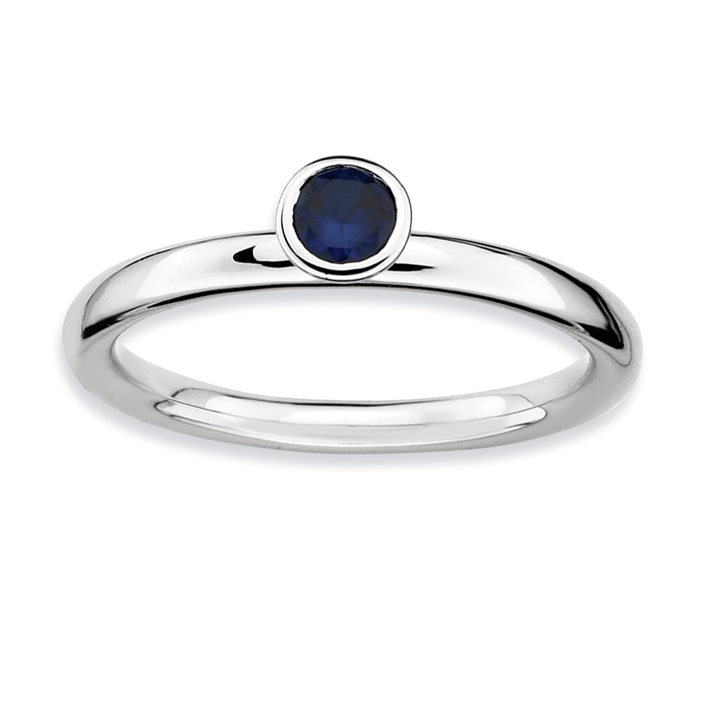 Stackable High Profile 4mm Created Sapphire Silver Ring