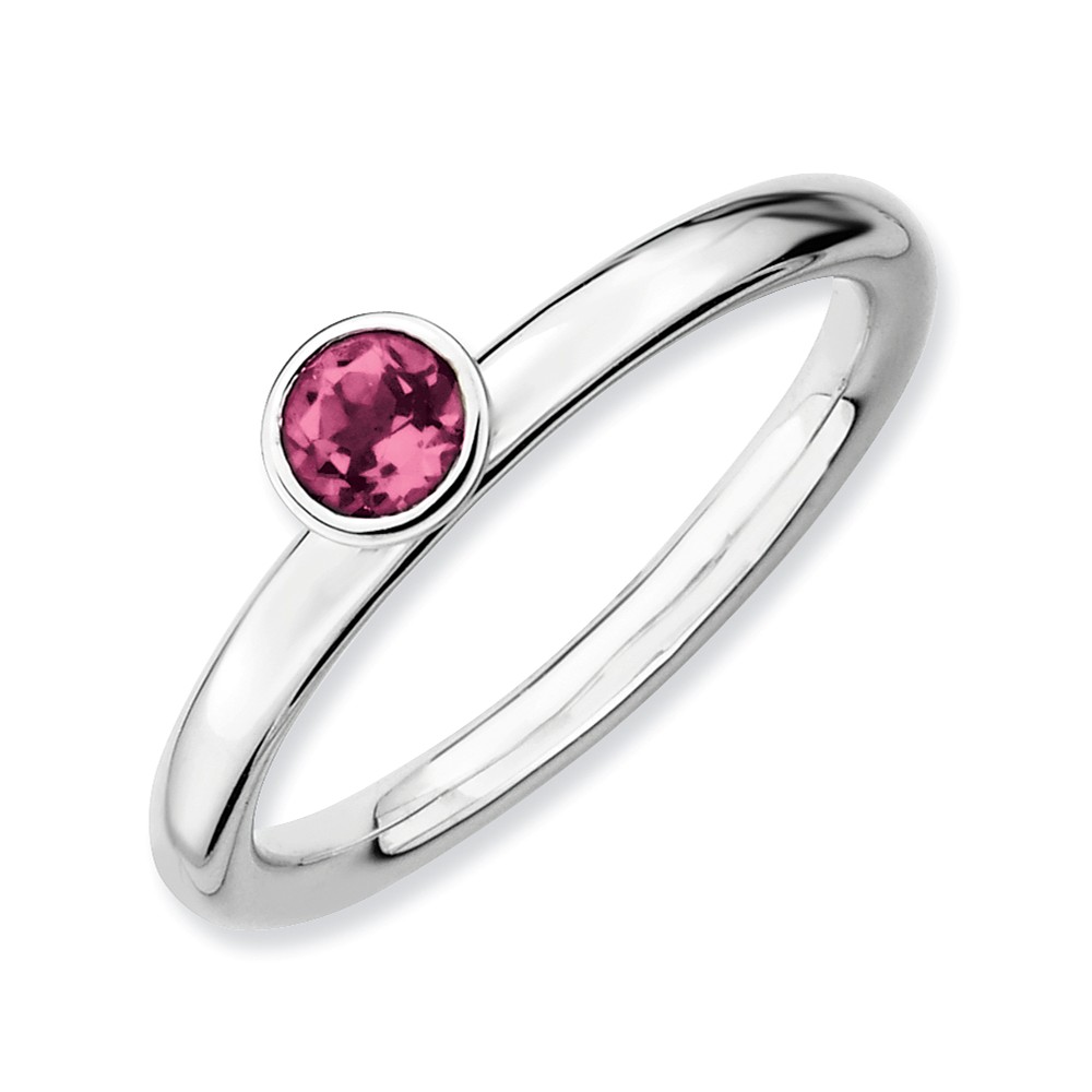 Stackable High Profile 4mm Pink Tourmaline Silver Ring