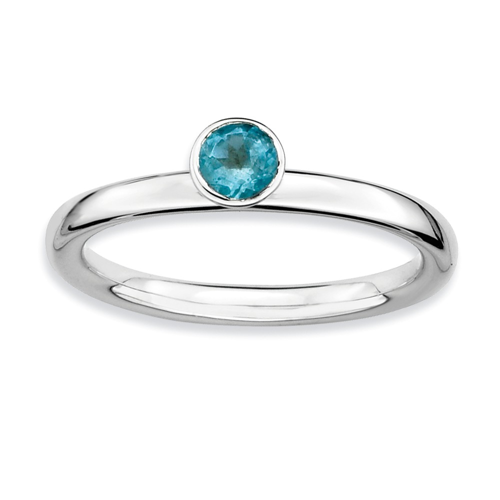 Stackable High Profile 4mm Blue Topaz Silver Ring