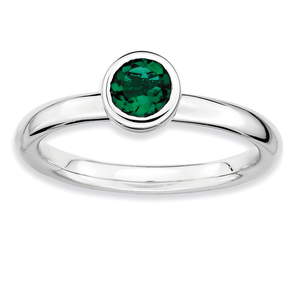 Stackable Low Profile 5mm Created Emerald Silver Ring