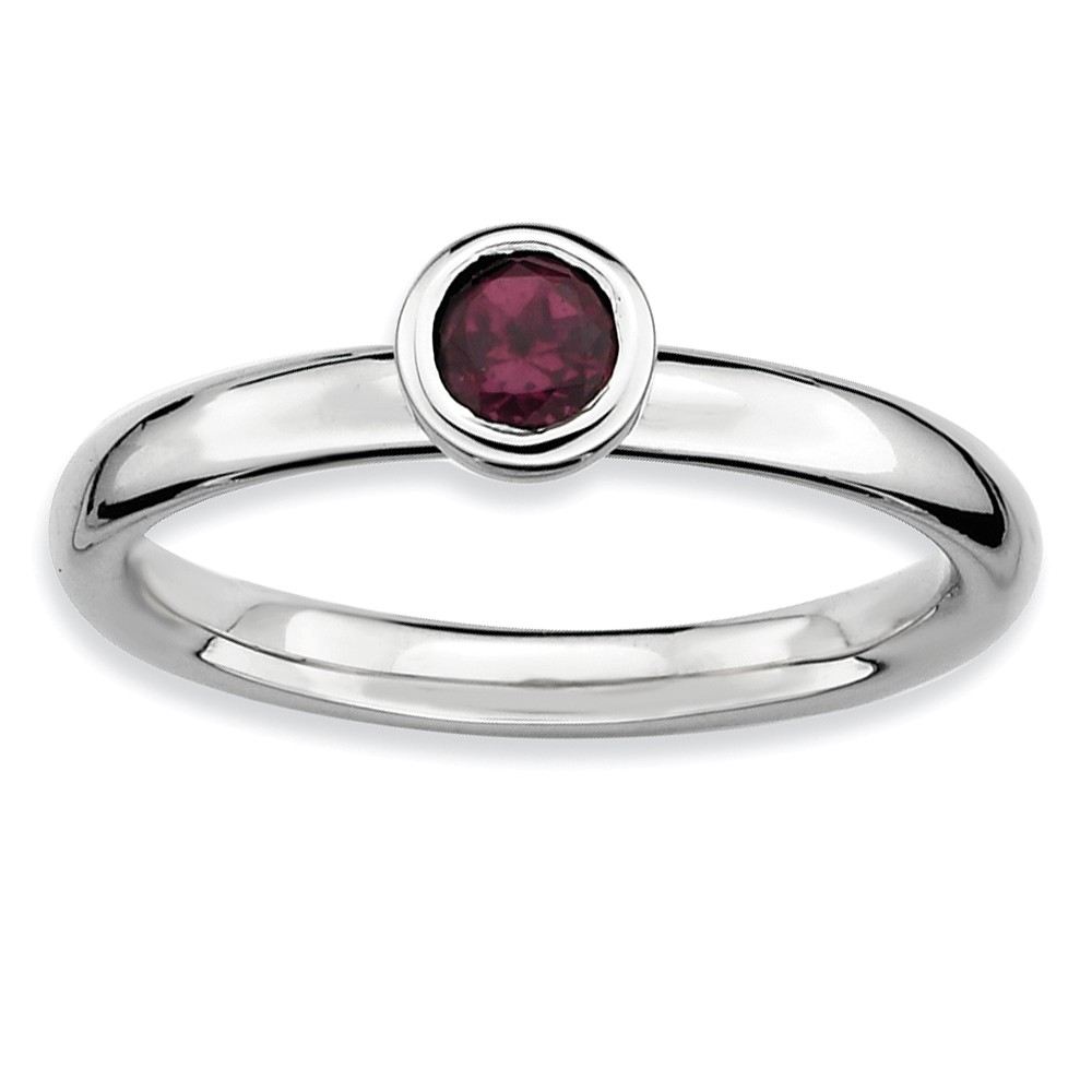 Stackable Low Profile 4mm Rhodolite Garnet Silver Ring