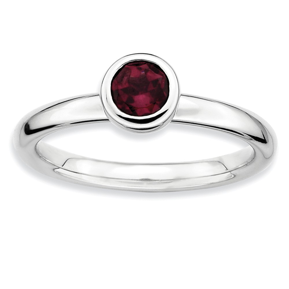 Stackable Low Profile 5mm Rhodolite Garnet Silver Ring