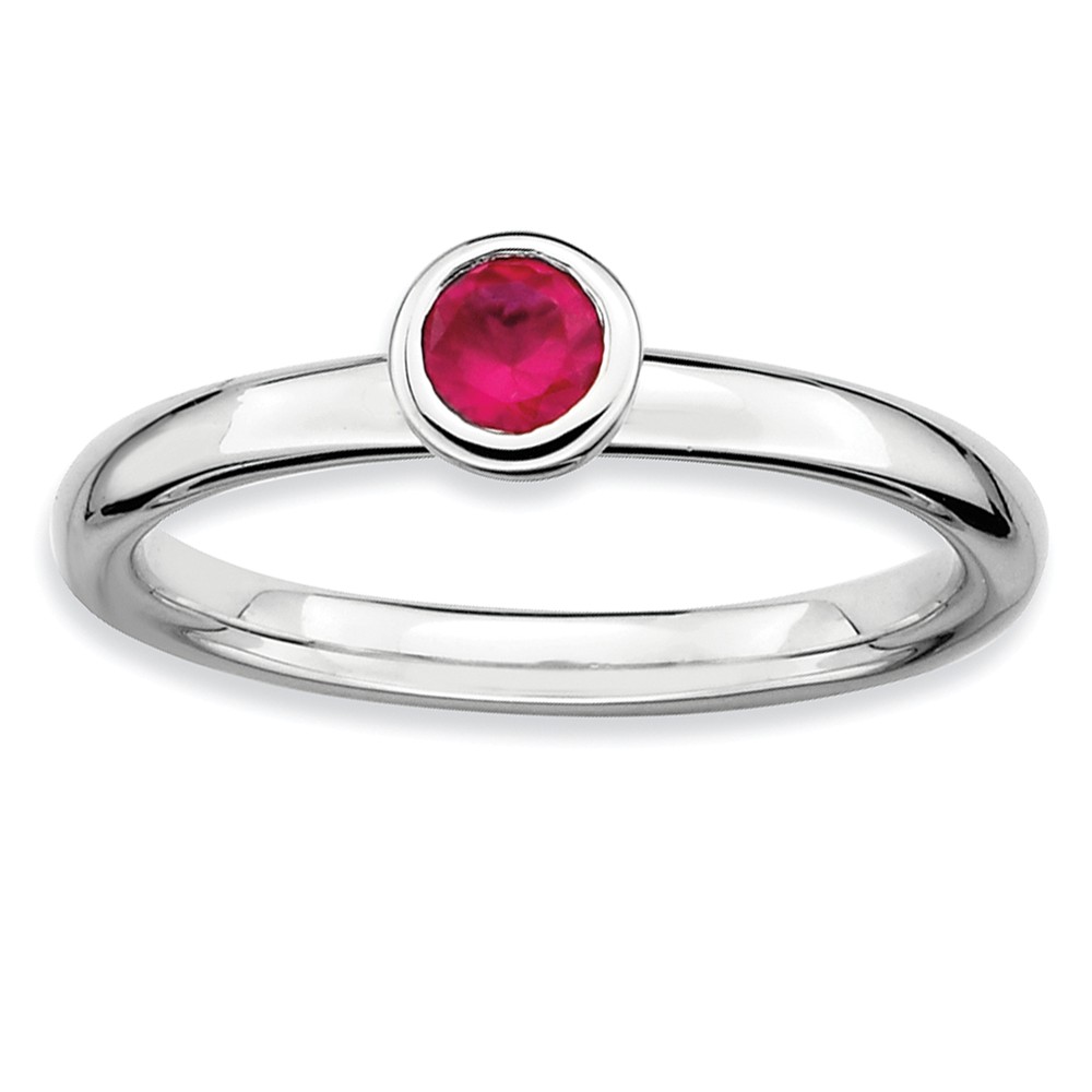 Stackable Low Profile 4mm Created Ruby Sterling Silver Ring