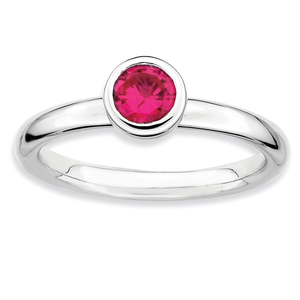 Stackable Low Profile 5mm Created Ruby Sterling Silver Ring