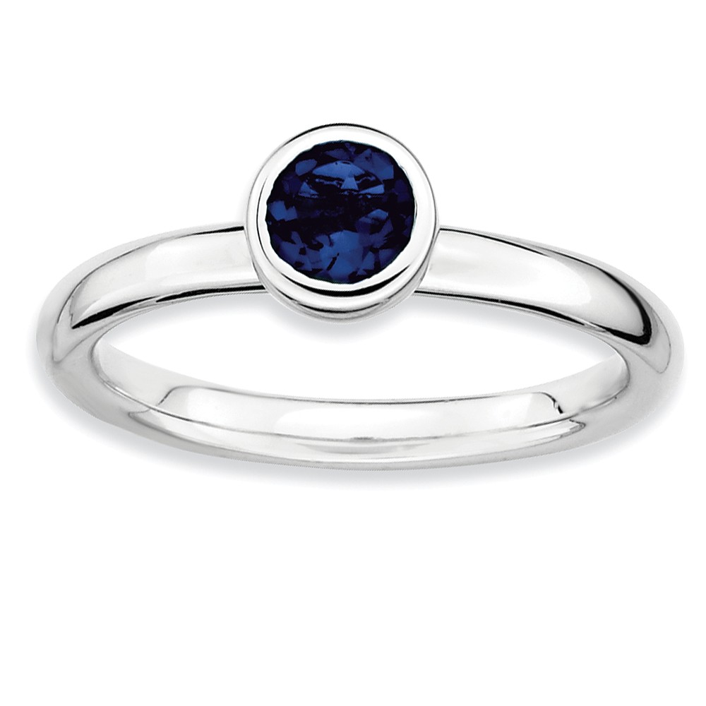 Stackable Low Profile 5mm Created Sapphire Silver Ring