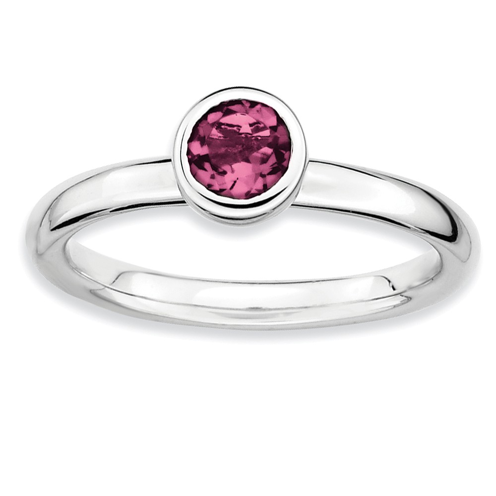 Stackable Low Profile 5mm Pink Tourmaline Silver Ring
